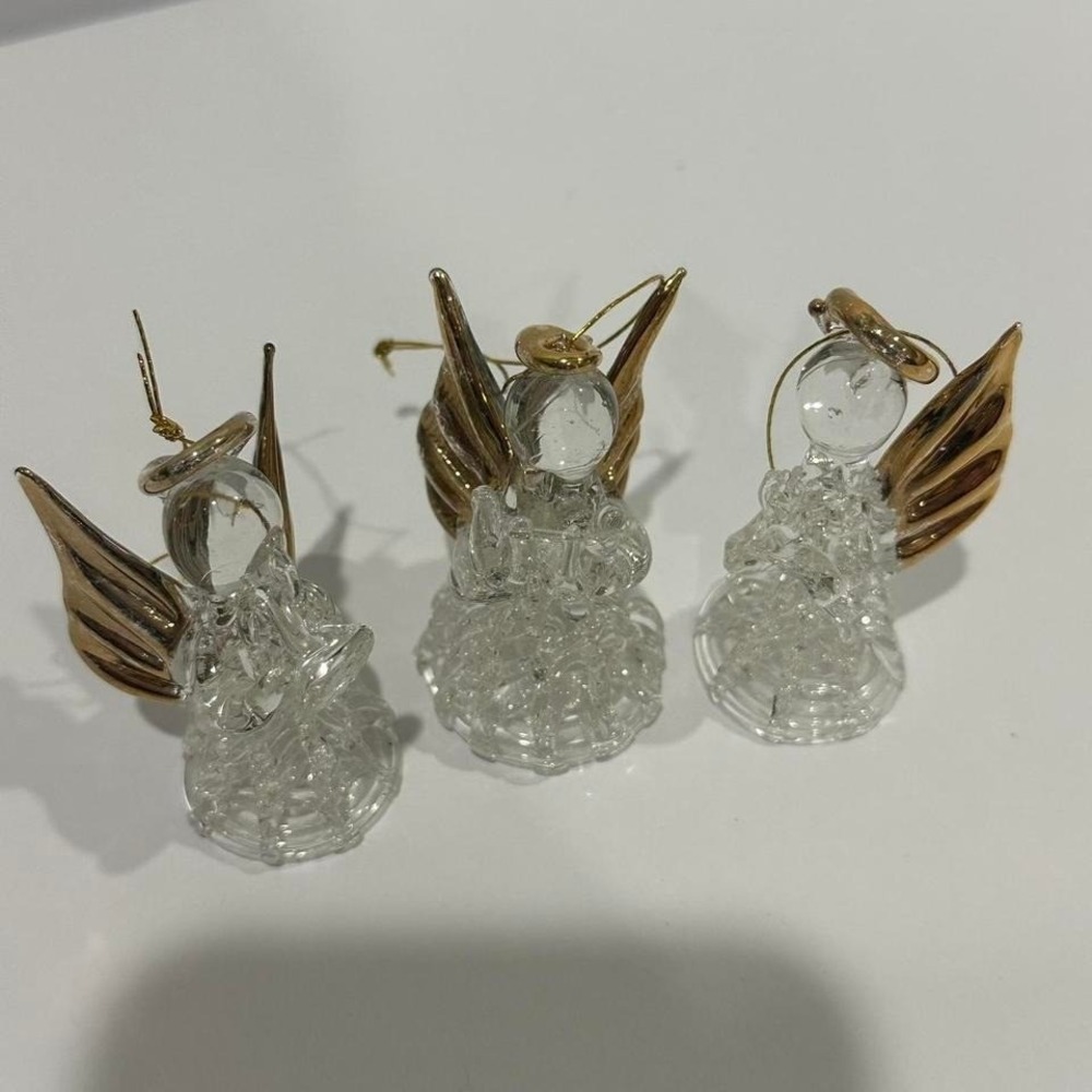 3 Glass Angles with Gold Wings ornaments 2"